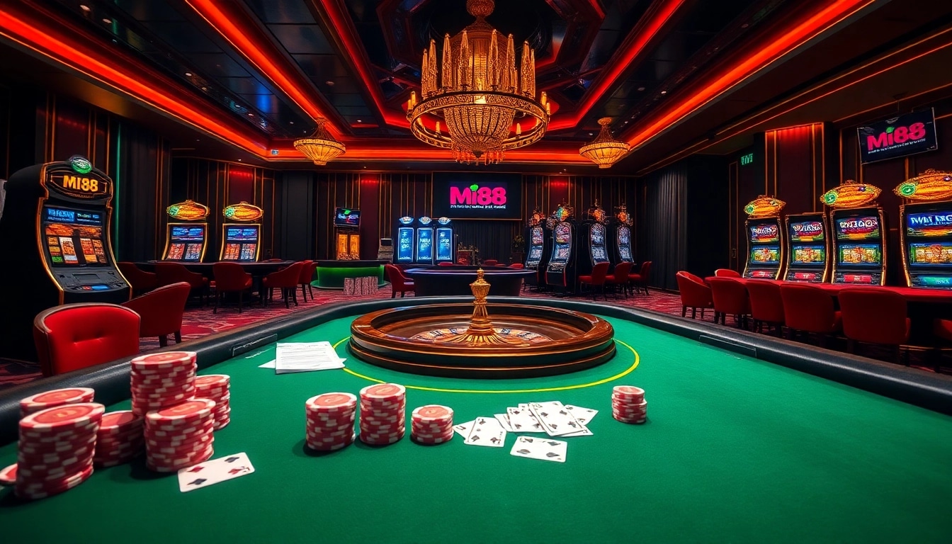Experience the excitement of mi88 with vibrant casino tables and thrilling games in a luxurious environment.