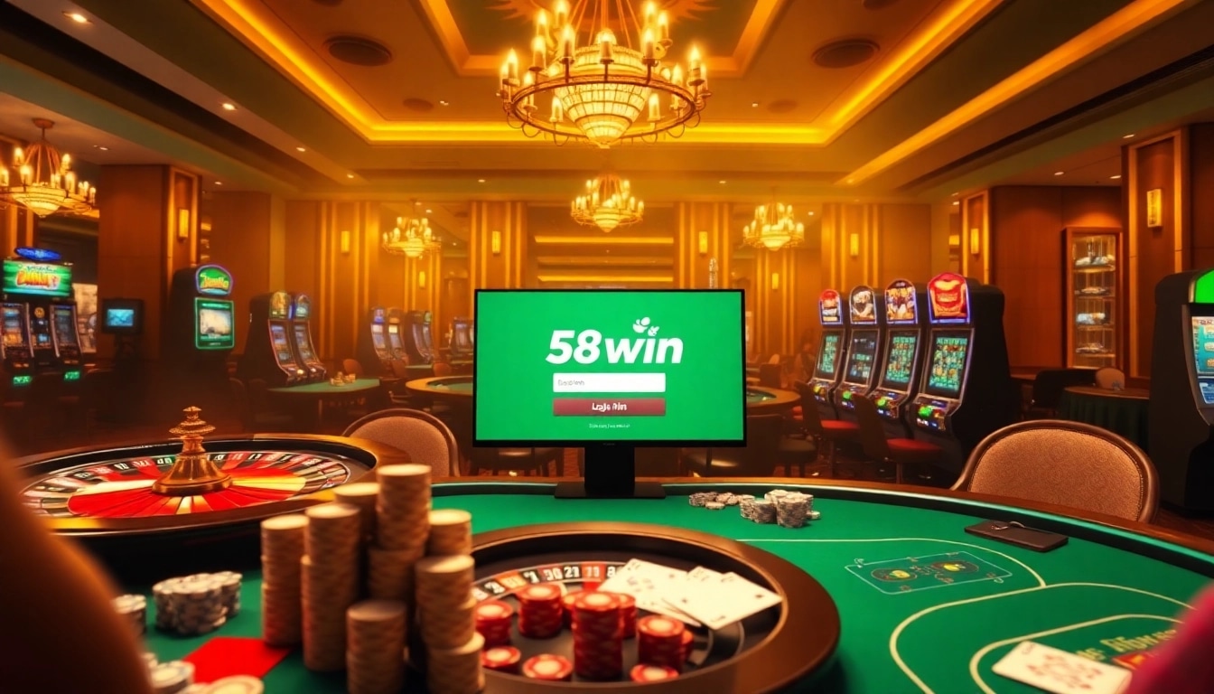 Engaging scene of online casino atmosphere featuring 58win login experience with vibrant gaming elements.