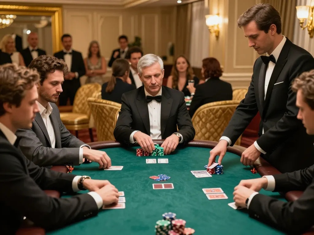 Players at the hit-club poker table making strategic bets during an upscale casino night