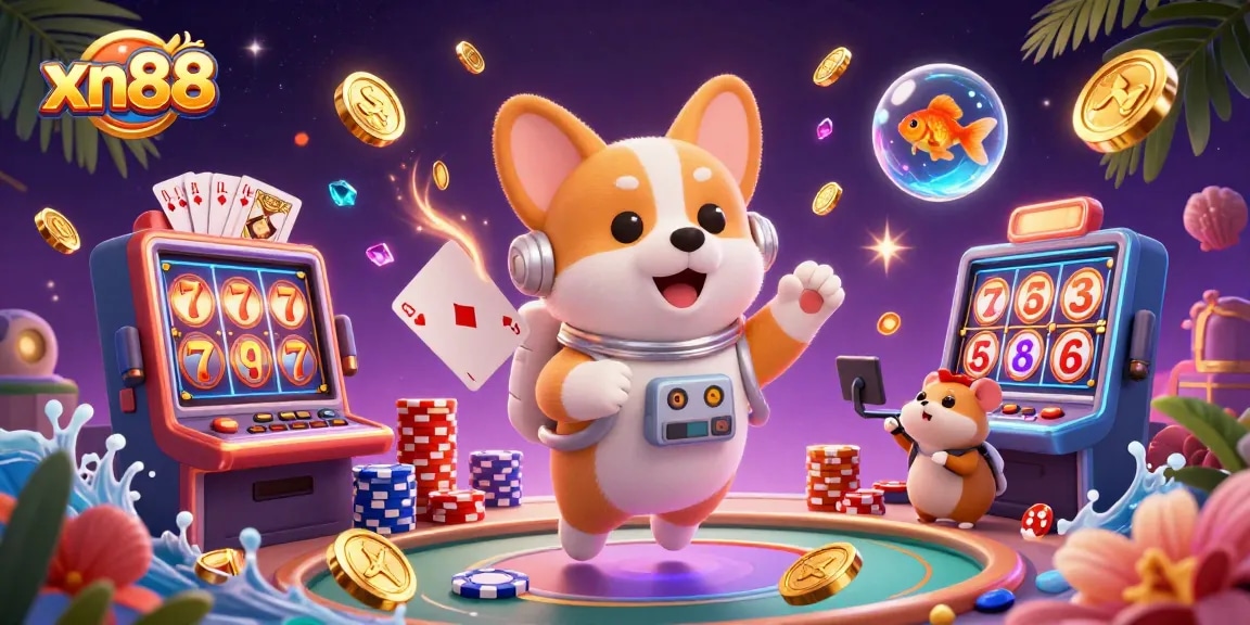 Experience the thrill of xn88 with a vibrant space casino scene featuring unique characters and exciting elements.