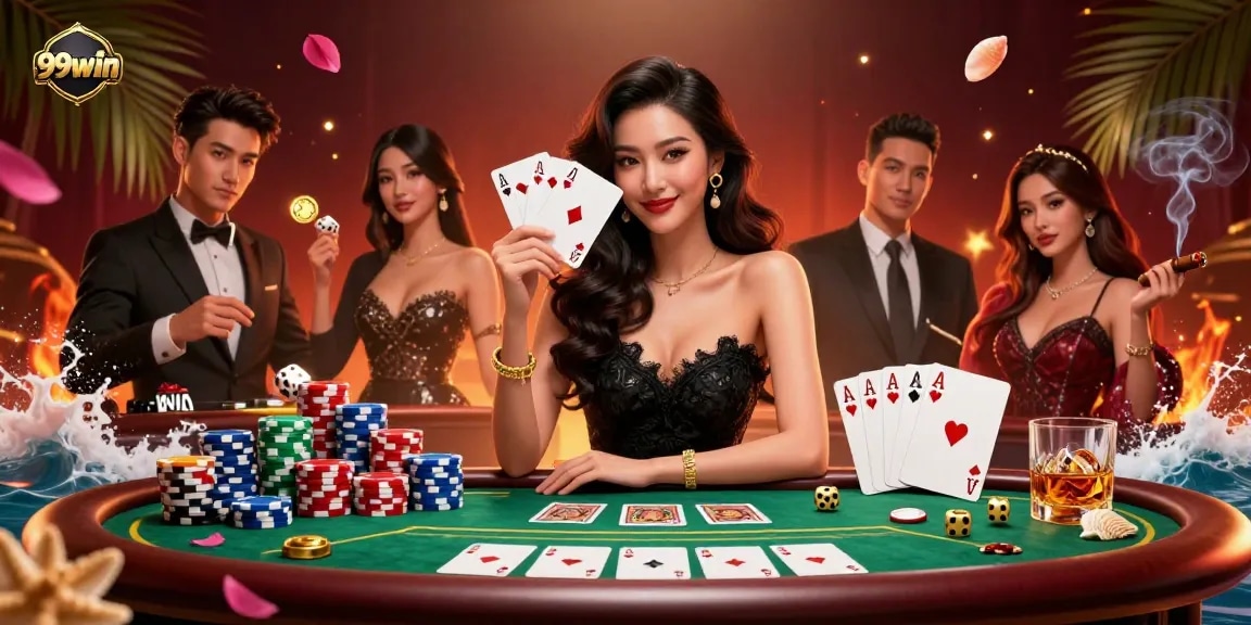Engage with thrilling gameplay at 99win, featuring an elegant scene of poker strategy.