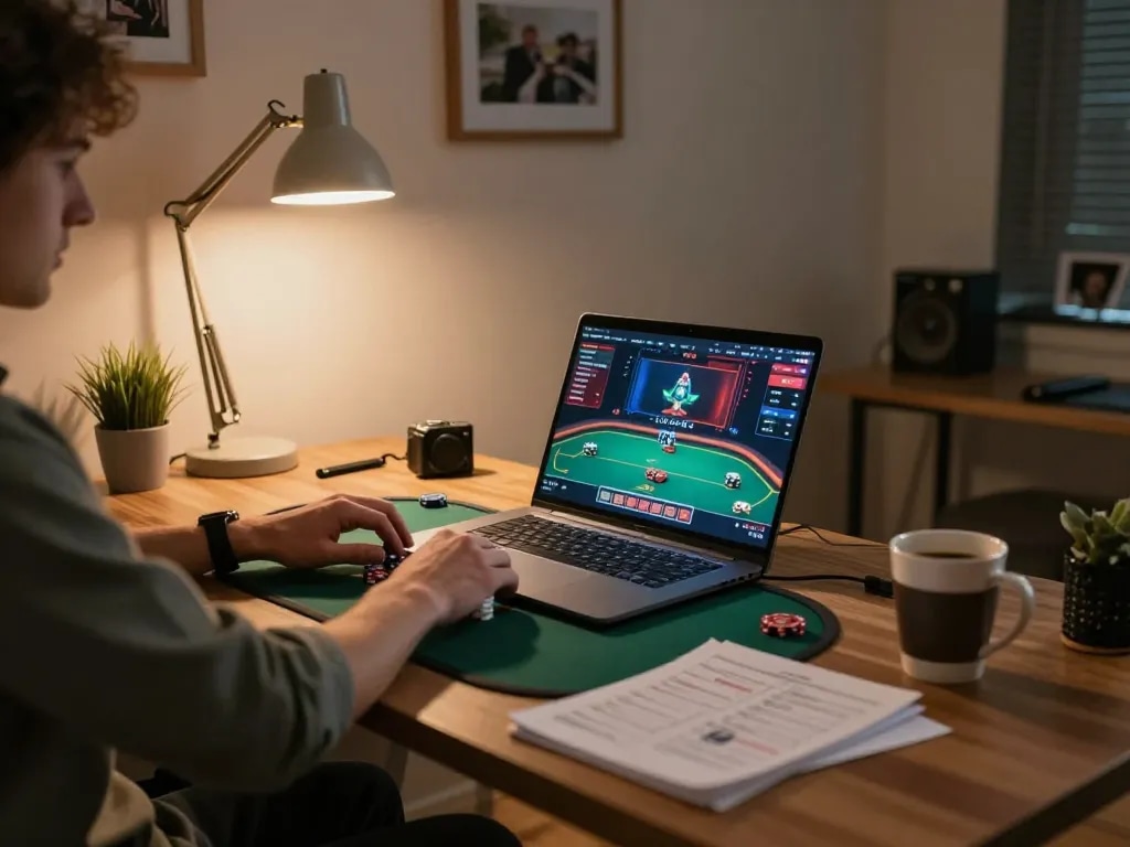 Engaging poker gameplay on 789win platform, highlighting player’s strategy notes and online atmosphere.