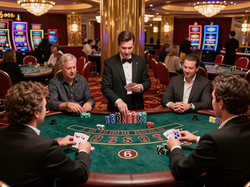 Players enjoying an exciting blackjack game at S666 casino with colorful chips and dynamic action.