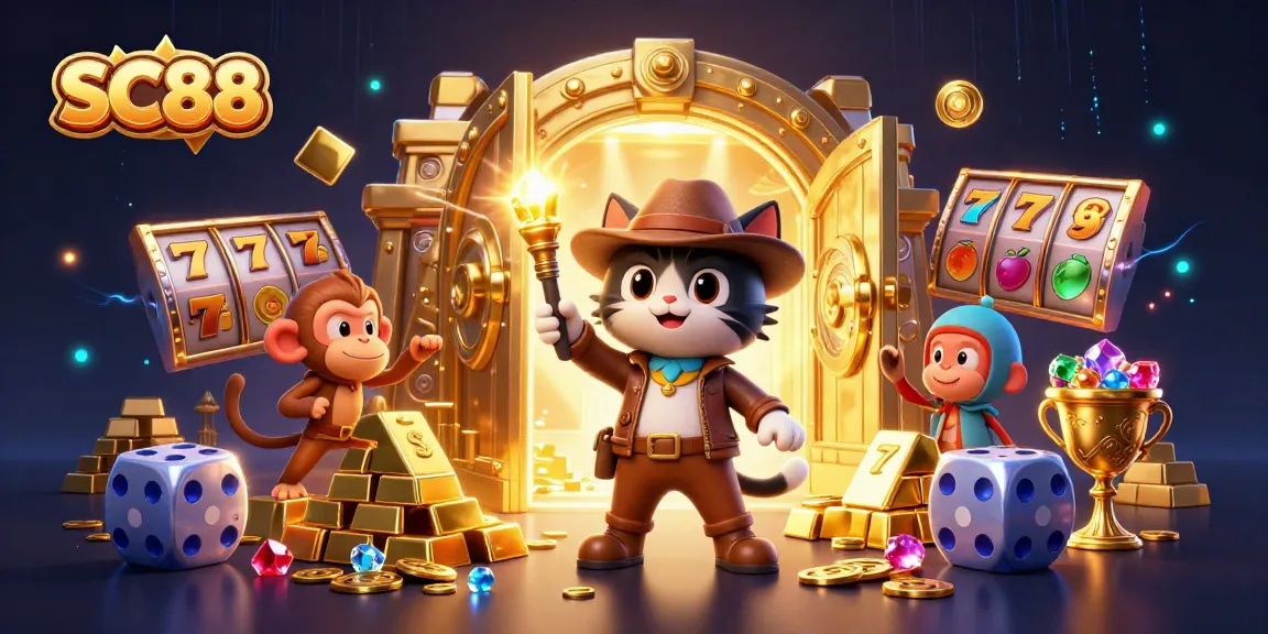 Engage in SC88 slot machine action alongside a daring archaeologist cat and his monkey companion unearthing treasures.