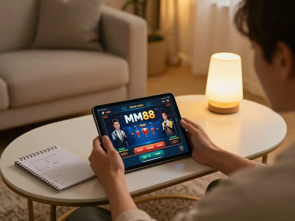 Engaged player enjoying MM88 online casino gameplay on a tablet
