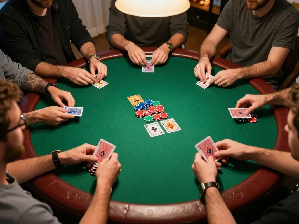 Players enjoying a strategic poker night at home with XX88, showcasing exciting gameplay.