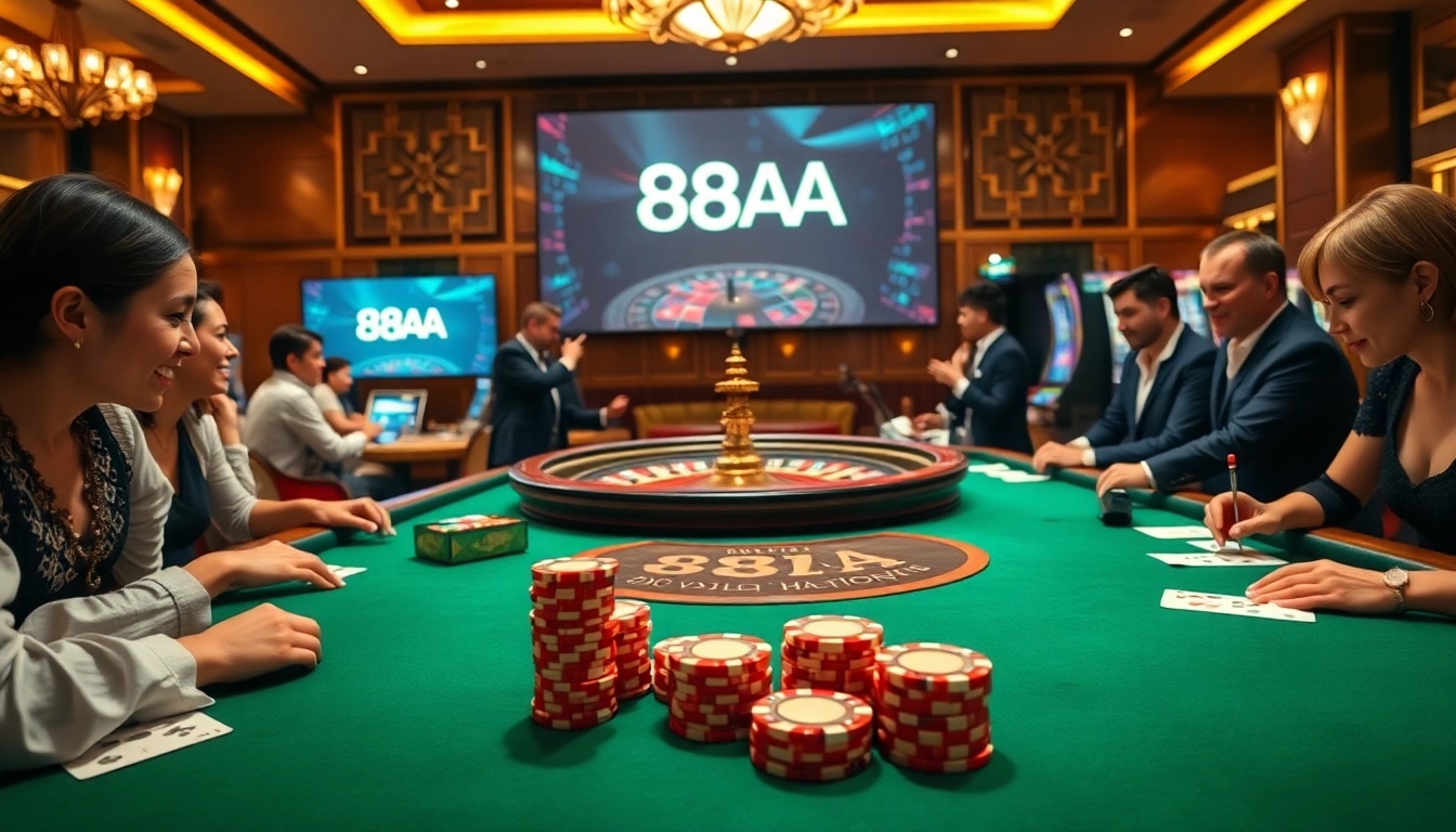 Experience the thrill of winning at 88AA's luxurious casino with poker chips and roulette.