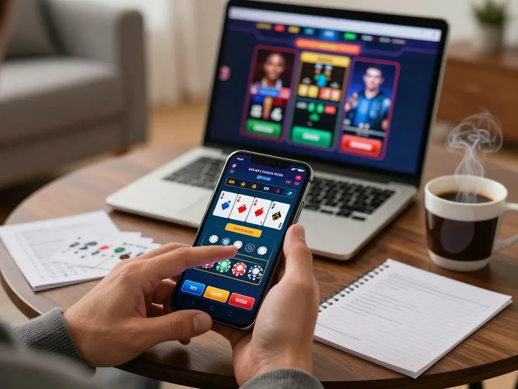 Engaging with the debet mobile casino app for live dealer blackjack gaming on a smartphone.