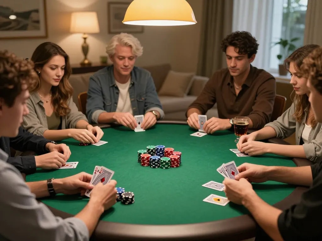 Players enjoying an exciting sc88 poker game night with vibrant chips and focused strategies.