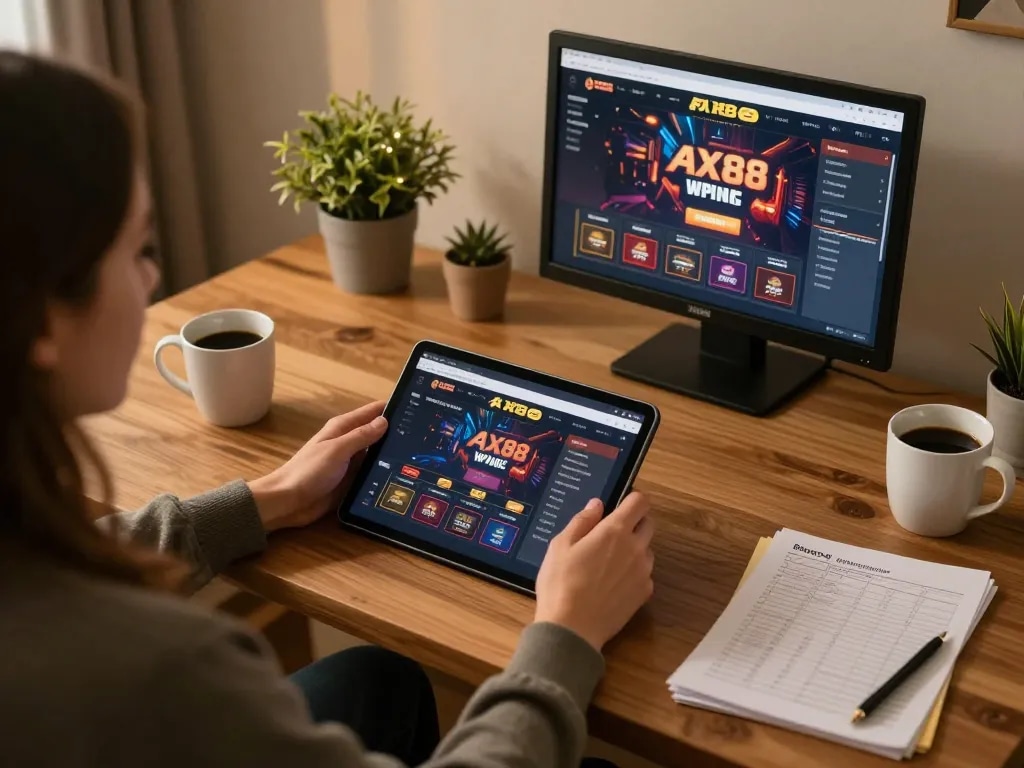 Engaged player reviewing winning strategies at AX88 online casino on tablet