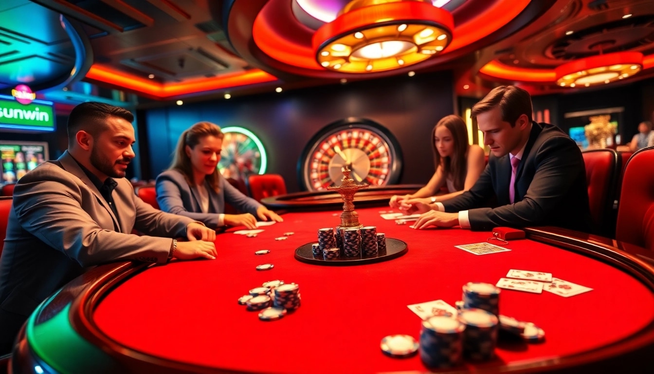 Experience the thrill of gambling at sunwin with vibrant poker chips and intense gameplay.