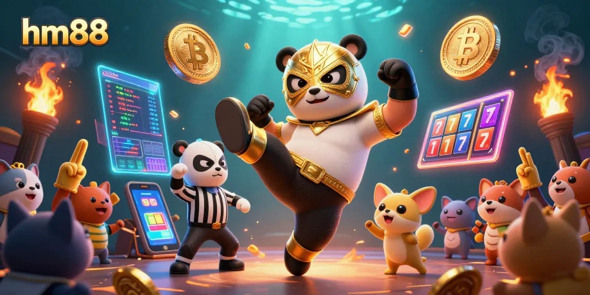 Experience thrilling moments at hm88 online casino with vibrant 3D illustration of action-packed gambling scenes.