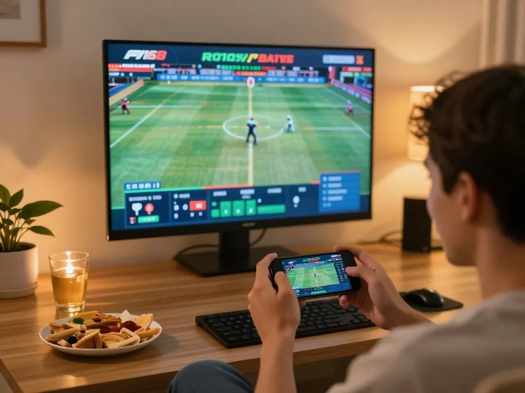 Exciting sports betting moment on F168 platform, featuring a user actively placing bets on smartphone while enjoying live game.
