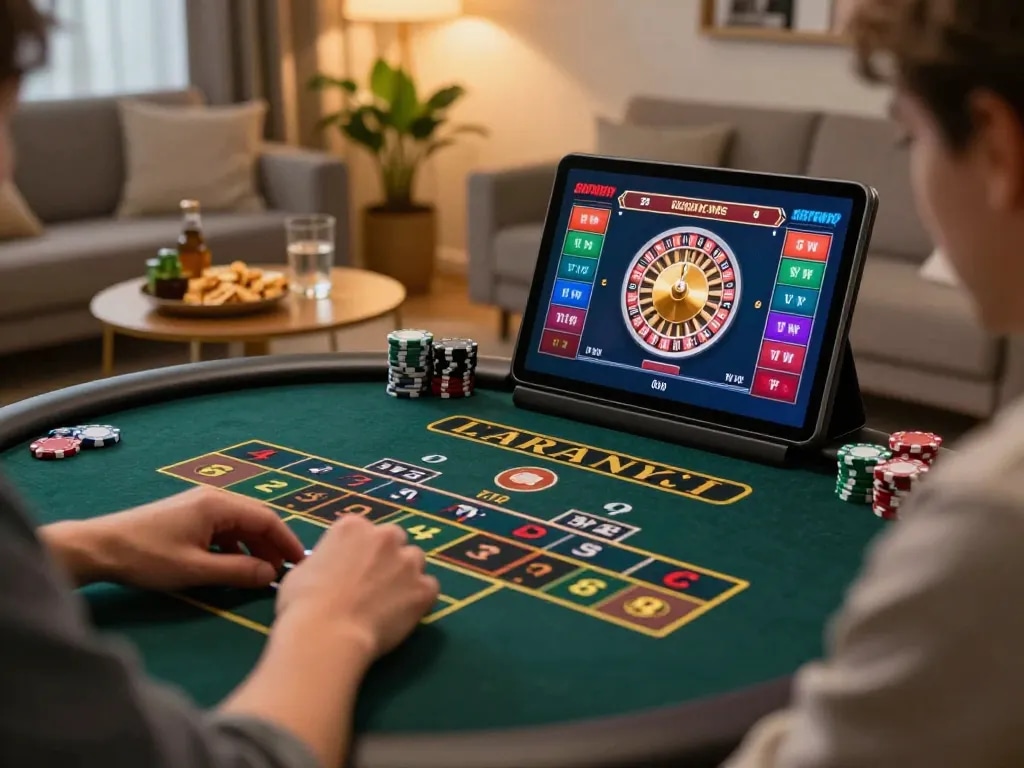 MM88 player placing bets during live dealer game on tablet at home.