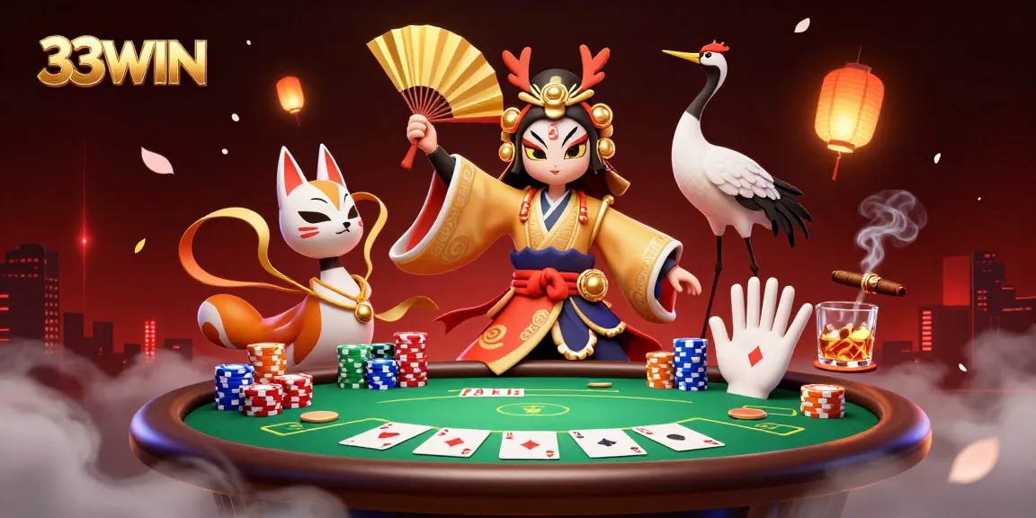 Experience the excitement of 33WIN with a vibrant creole warrior poker scene featuring layered casino elements.