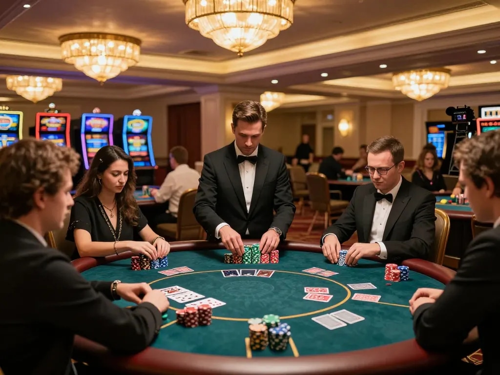 Players at a high-stakes poker table at TR88, showcasing dynamic gameplay and strategic betting.