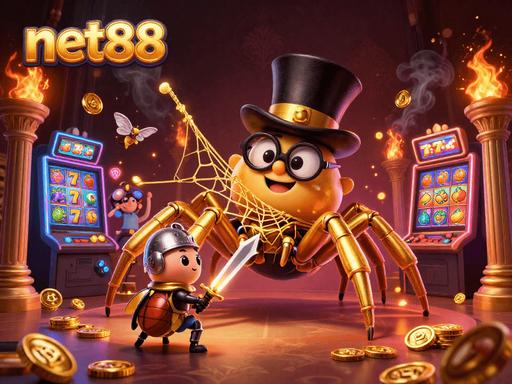 Engage with the thrilling world of net88 in this vibrant casino scene featuring unique characters.