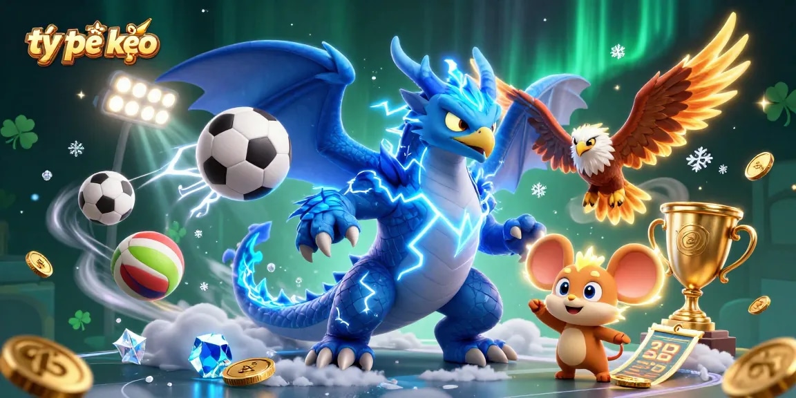 Bet on tỷ lệ kèo with dynamic sports elements and thrilling cartoon characters showcasing excitement.