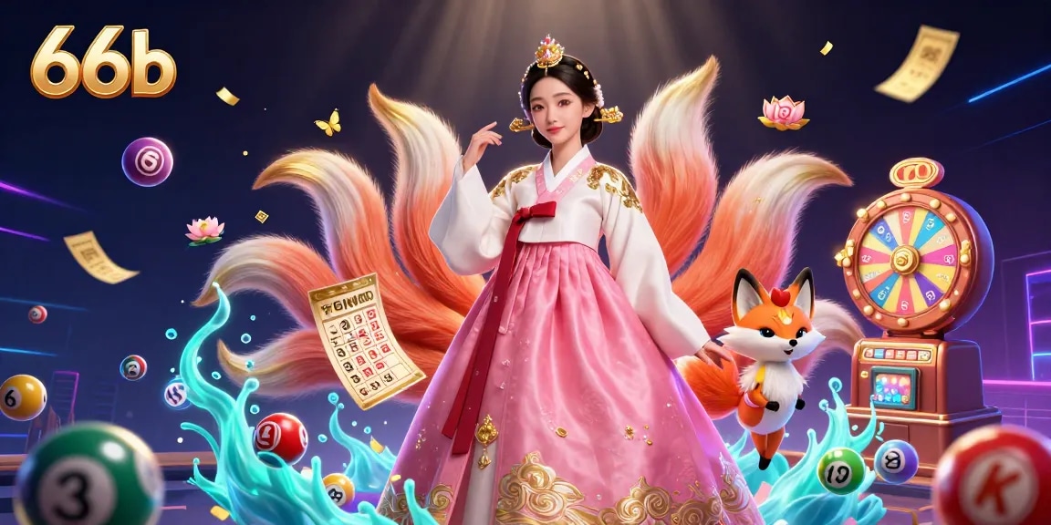 Engage in vibrant activities at 66b's online casino with colorful lottery elements and enchanting characters.