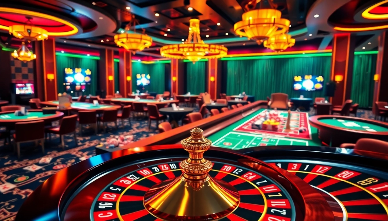 Play thrilling games at https://8xx.golf/ with vibrant casino tables and a spinning roulette wheel.