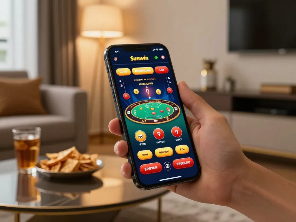 Sunwin app showcased in a cozy home setting, highlighting live dealer blackjack gaming.