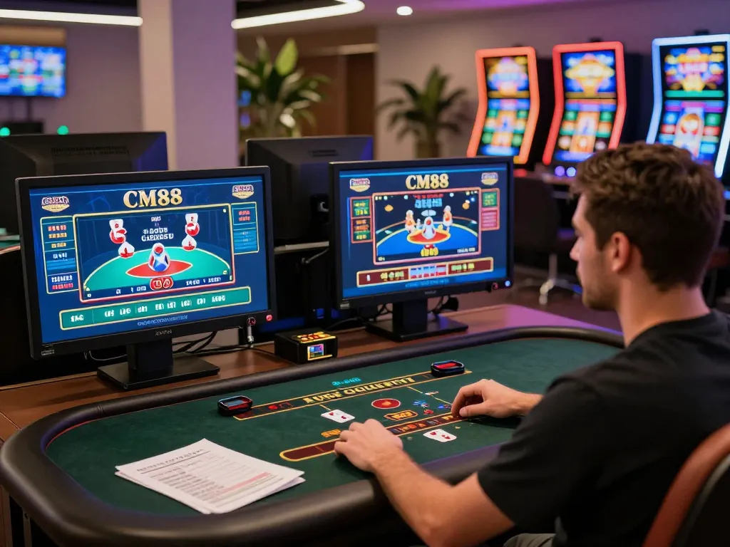 Engaging gaming setup featuring CM88 online casino games with a focus on strategy and bankroll management.