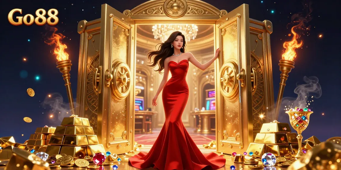 Engage in thrilling gameplay at Go 88, where an Asian beauty welcomes you with glamorous casino vibes.