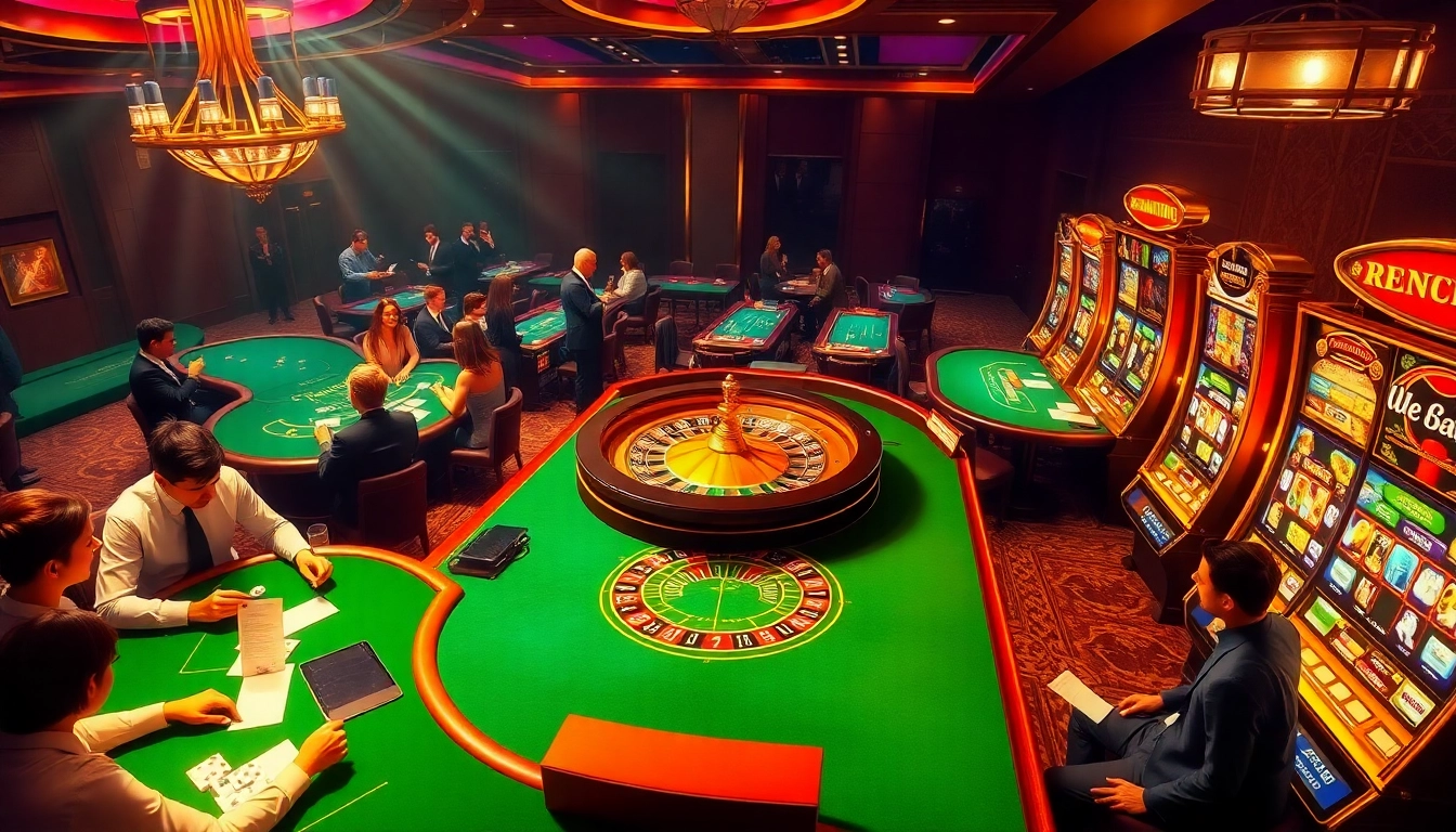 Engaged players enjoying high-stakes games at https://bem88v.com/ in a luxurious casino setting.