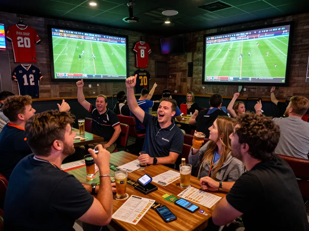 Watch live บอล ออนไลน์ at a packed sports bar with excited fans cheering for their teams.
