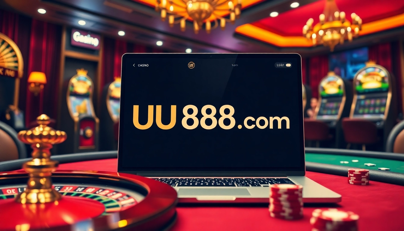 Engaging online gambling scene on uu88 com with vibrant casino elements and luxury feel.