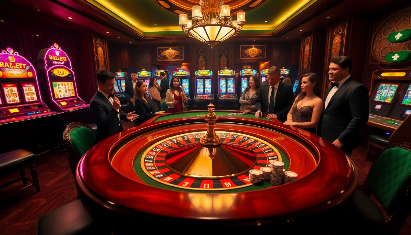 Players enjoying a thrilling RR88 casino experience at an elegant gambling table.