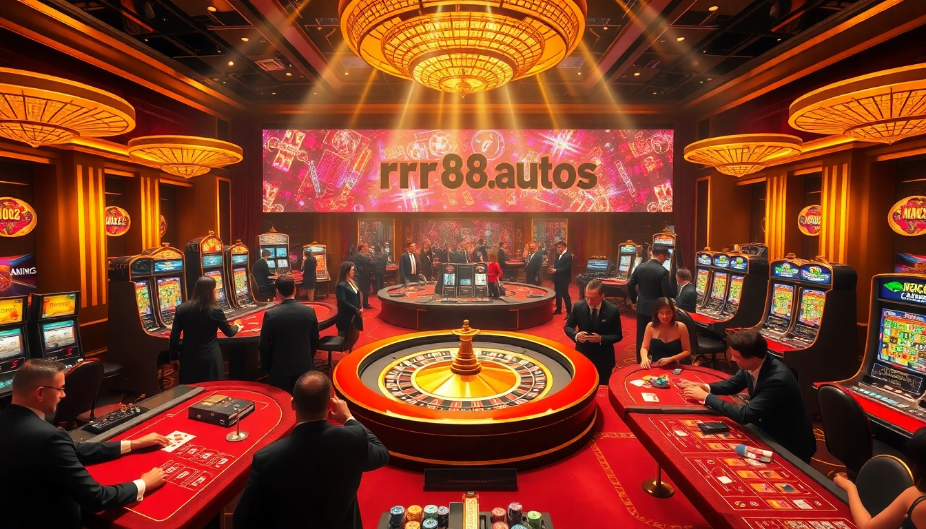 Experience the excitement of gambling at https://rr88.autos/ as players engage at a luxurious casino table with vibrant roulette.