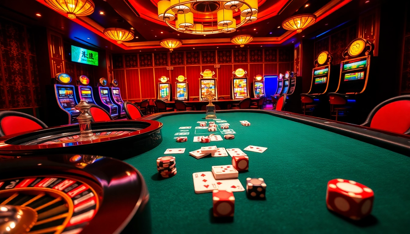 Experience the excitement with truyen tranh amidst a luxurious casino scene featuring poker and roulette.