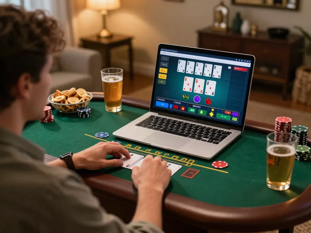 Player enjoying a live dealer blackjack game online with gen-e gaming interface and personal touches.