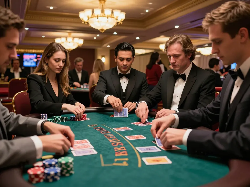 Players engaging in strategic gameplay at a blackjack table, showcasing the excitement of 789WIN casino