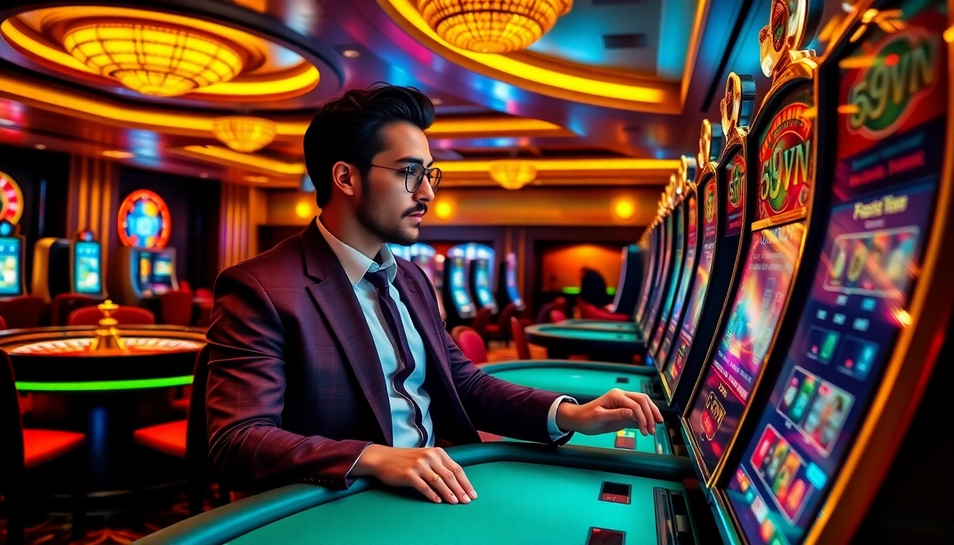 Engaging slot game experience at 69vn casino with vibrant lights and thrilling atmosphere.
