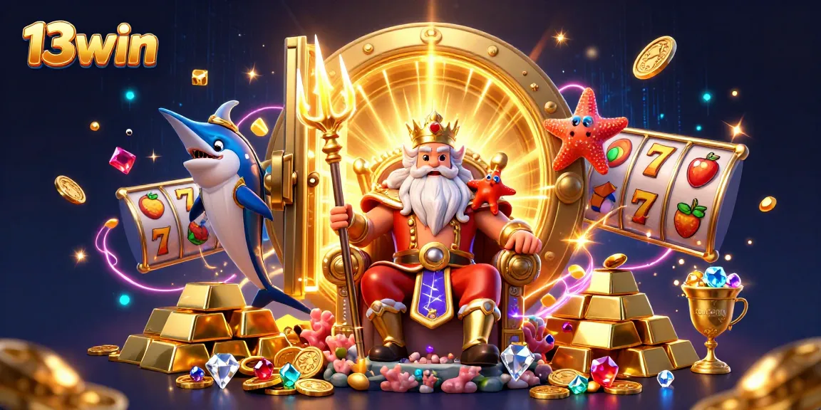 13win immerses users in a virtual casino scene showcasing stunning treasures and slot elements.
