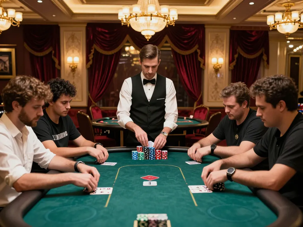 Experience the thrill of poker at 13Win's upscale casino, featuring intense gameplay and luxurious decor.
