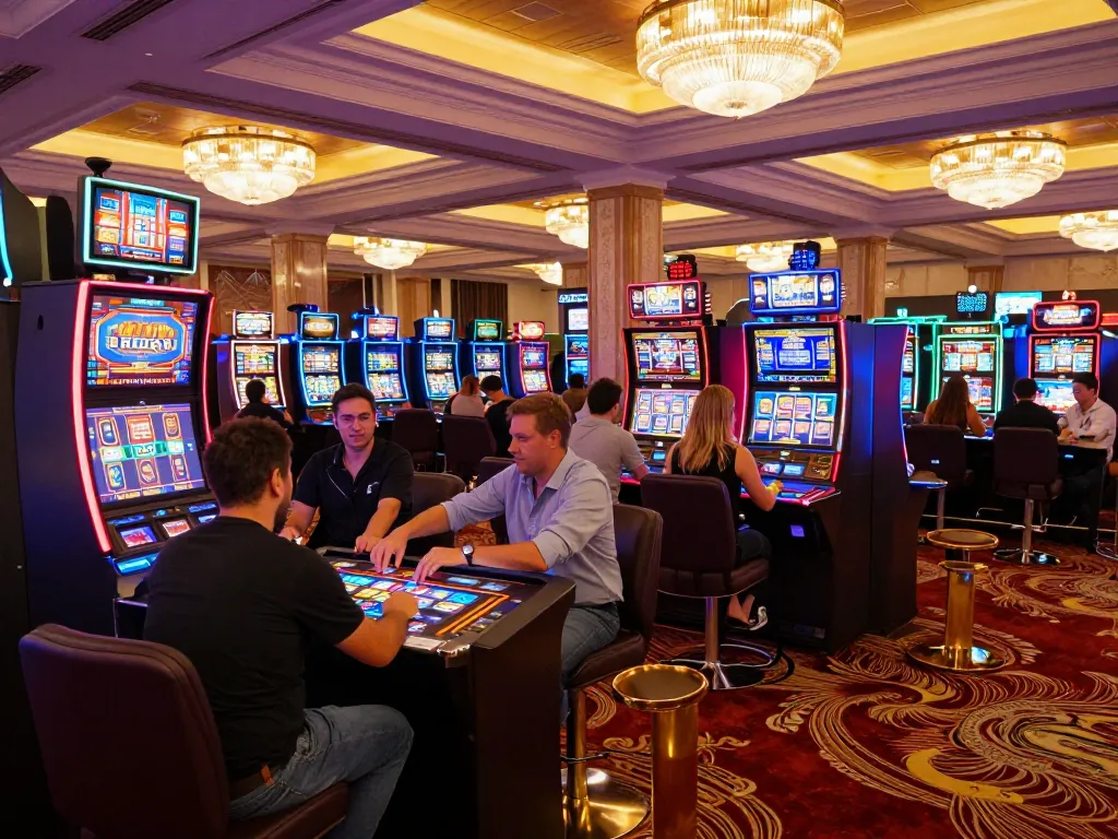 Engaging gameplay at 78wintl showcasing vibrant slot machines and player excitement in a luxury casino setting.