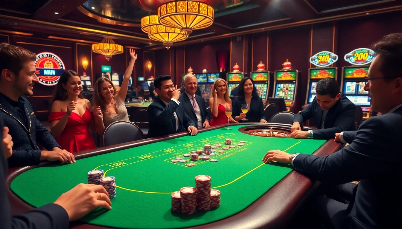 Experience excitement at https://luckywinn.us.com/ with vibrant poker chips and thrilling players at the casino.