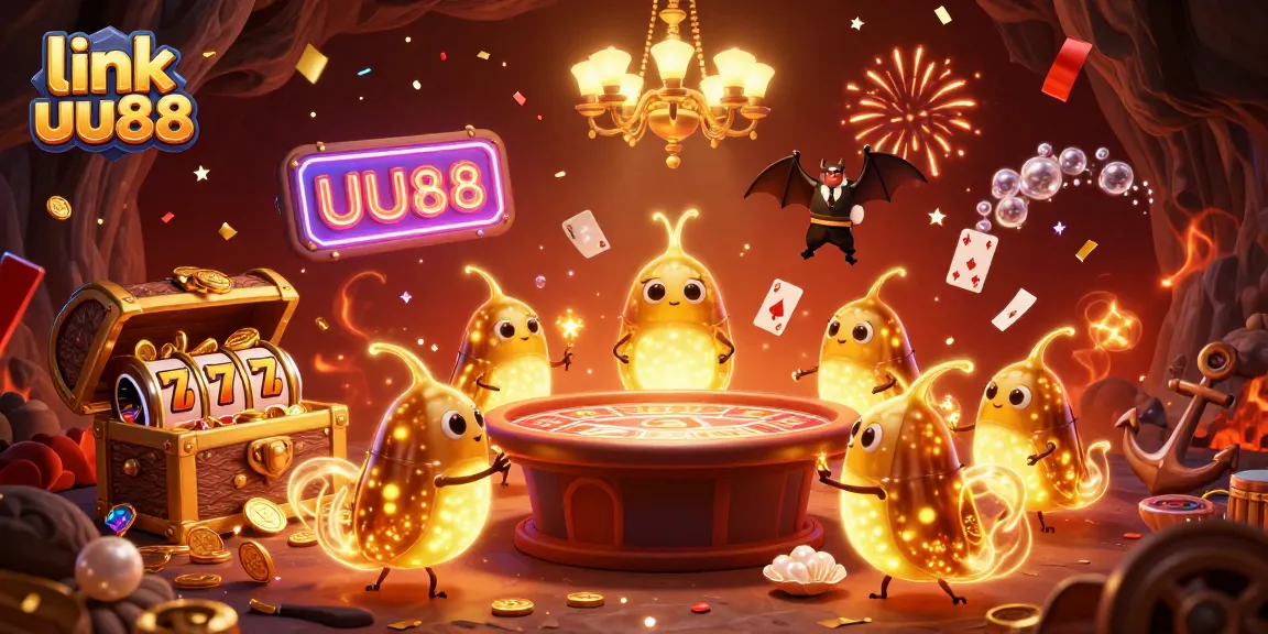 Experience excitement and joy with link uu88's dynamic casino scene featuring glowing characters and thrilling games.