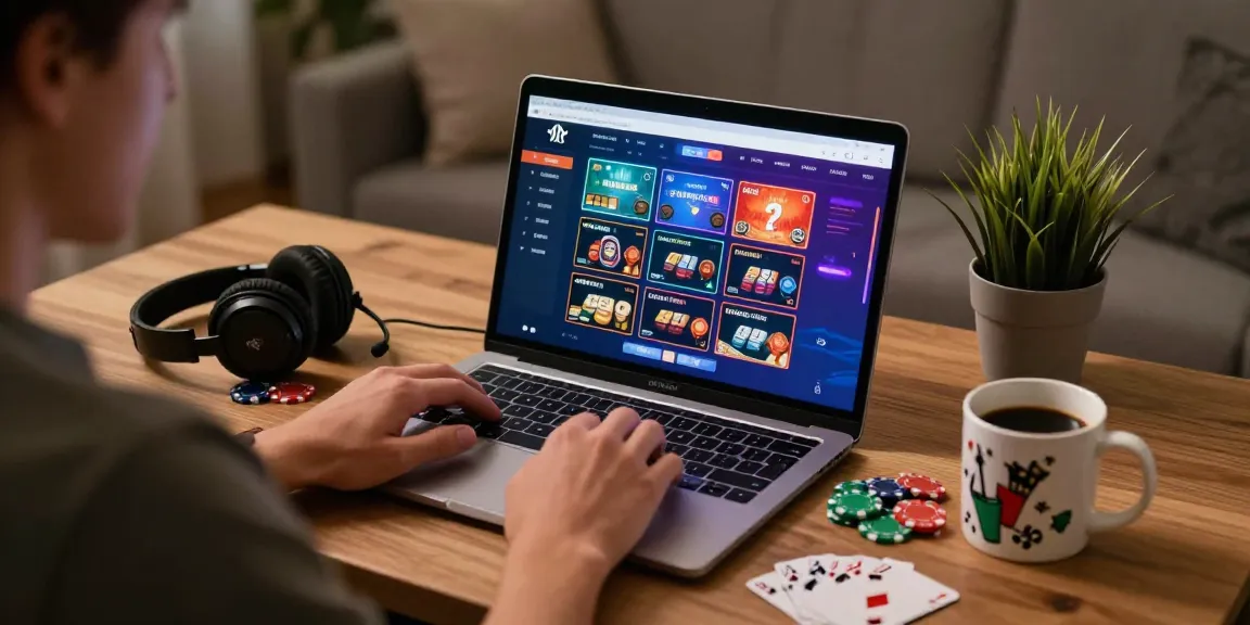 Gaming at gdsap.org.uk list of credit card casinos featuring a cozy home setup with colorful online casino interface.