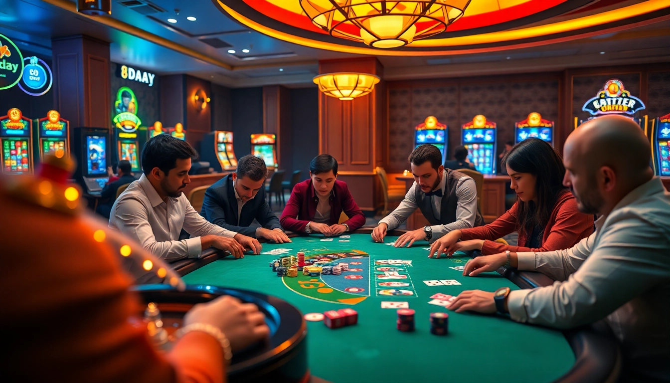 Exciting poker action at a luxury casino featuring 8DAY gaming experience.