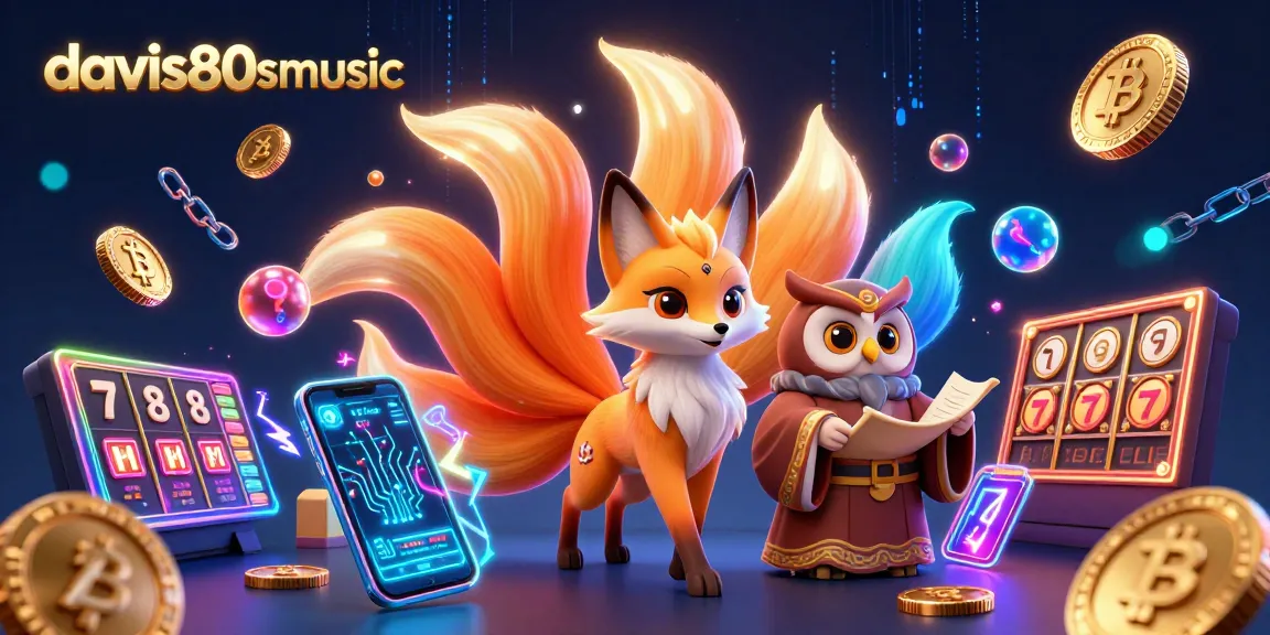 Experience the excitement of davis80smusic at a vibrant slot casino with glowing characters and crypto elements.