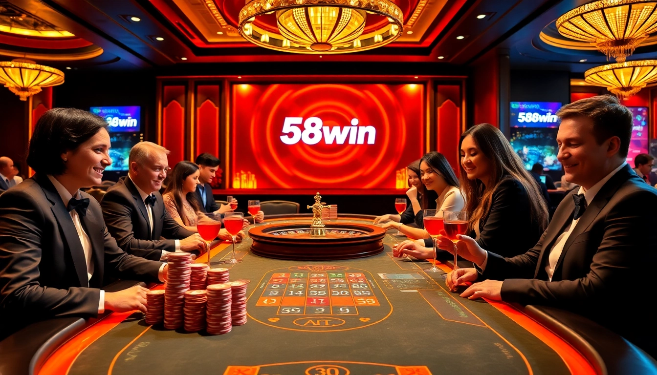 Players enjoying a thrilling game at 58win's luxurious live casino table, enhancing their gambling experience.