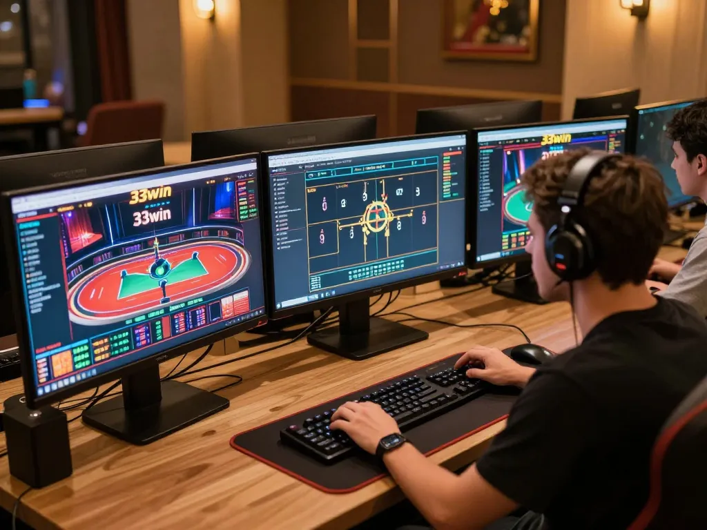 Engaging online gaming session at 33win with multiple game screens and analytical approach