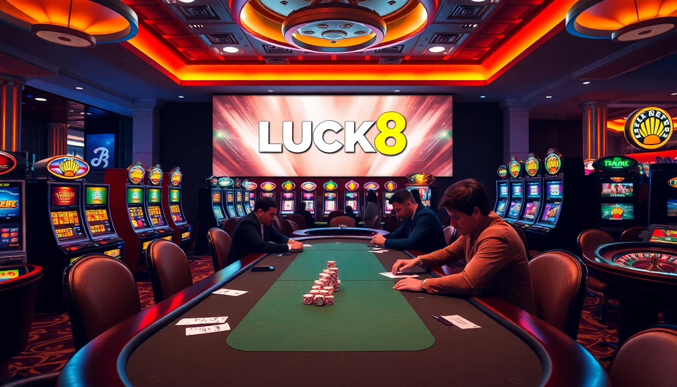 Exciting poker gameplay at LUCK8 casino, showcasing vibrant slots and betting elements.