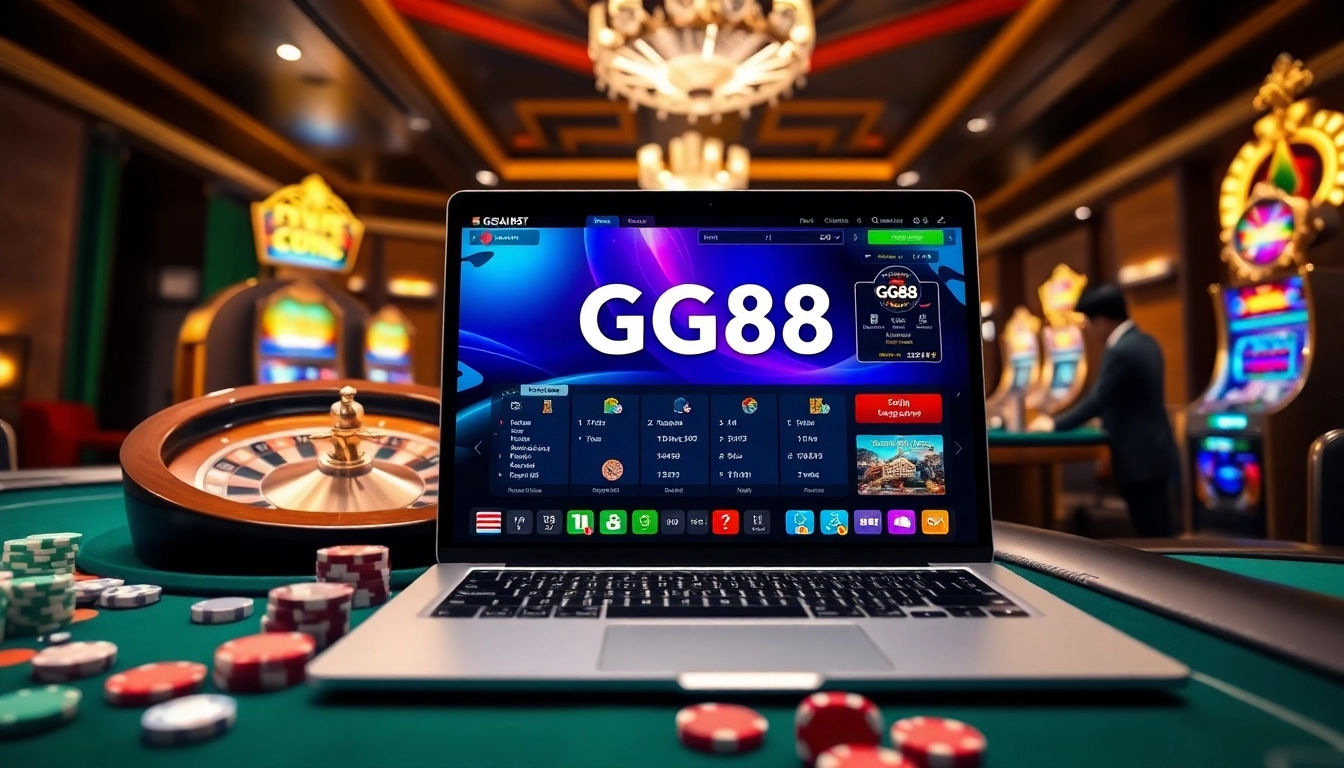 Experience thrilling online gambling with GG88's vibrant casino atmosphere featuring roulette and poker.