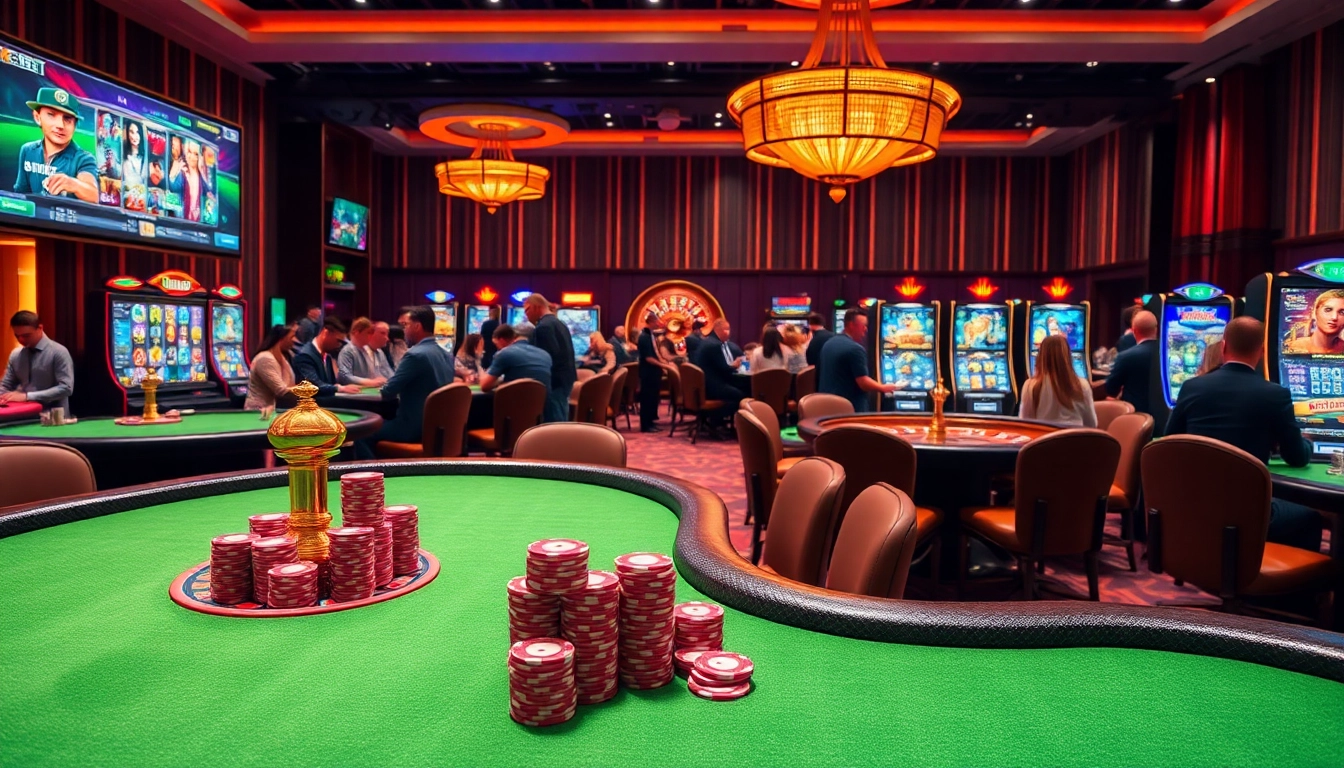 Experience the thrilling games at 8Kbet, featuring luxurious casino tables and engaging players.