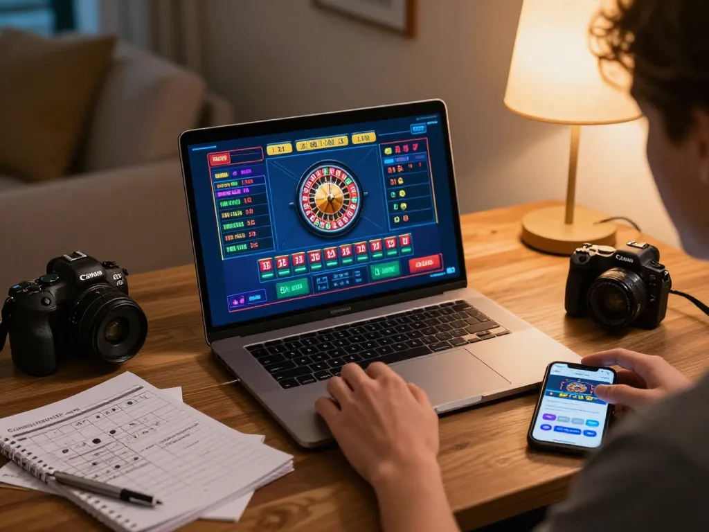 sin88 roulette online gaming session at home with laptop and strategy notes